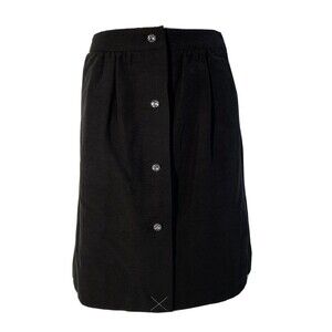Talbots Skirt 4P True Black A Line Rhinestone Button Front Pocket Straight Lined